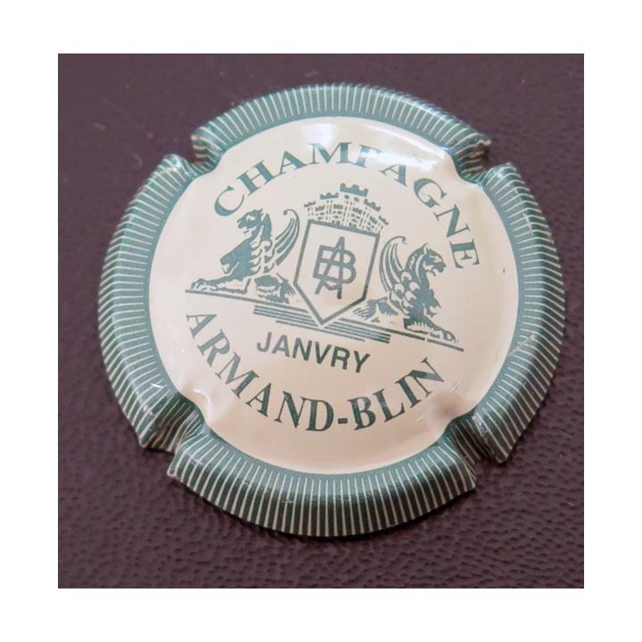 Capsule Muselet de bouteille de champagne ARMAND-BLIN n° 2 crème et vert striée