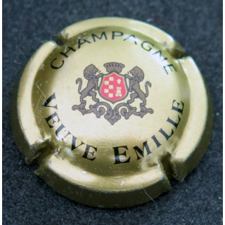 Capsule Muselet de bouteille de champagne EMILLE Veuve n°17b Or, écusson rouge, barre longue