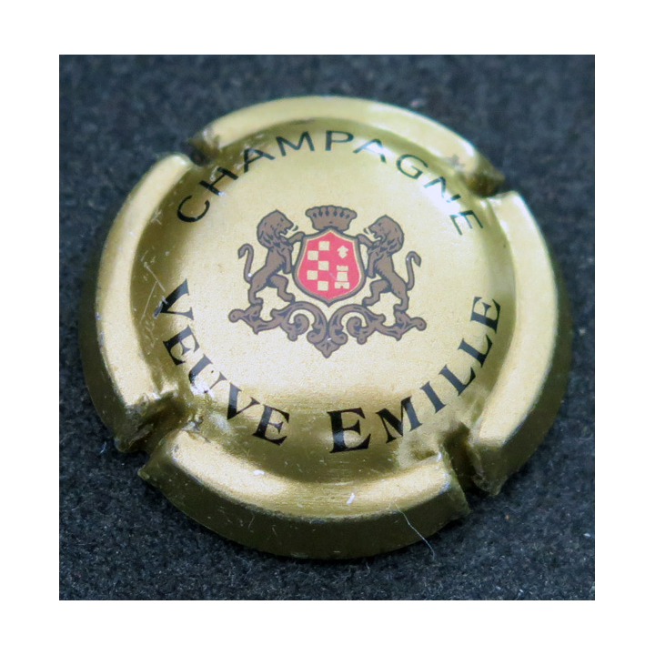 Capsule Muselet de bouteille de champagne EMILLE Veuve n°17b Or, écusson rouge, barre longue