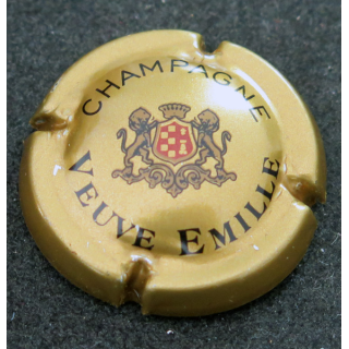 Capsule Muselet de bouteille de champagne EMILLE Veuve n° 6 Or foncé, écusson rouge, barre courte