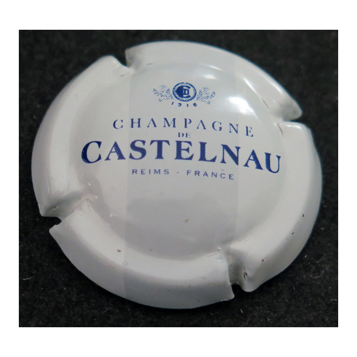 Capsule Muselet de bouteille de champagne DE CASTELNAU n° 7 Blanc et bleu, barre grise