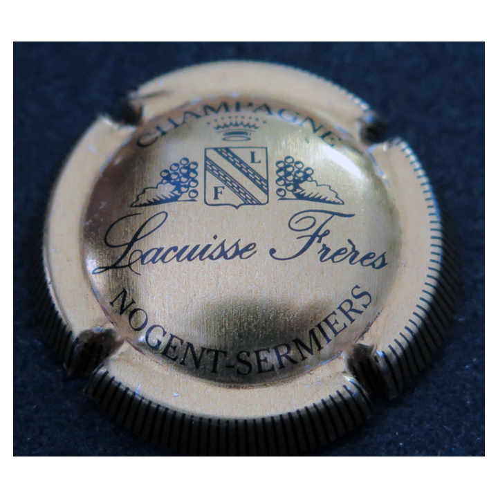 Capsule Muselet de bouteille de champagne LACUISSE frères n° 4c Or et noir, stries courtes