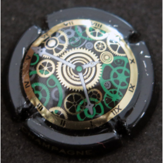 Capsule Muselet de bouteille de champagne GENERIQUE n° 1057b Noir, or et vert, verso vert