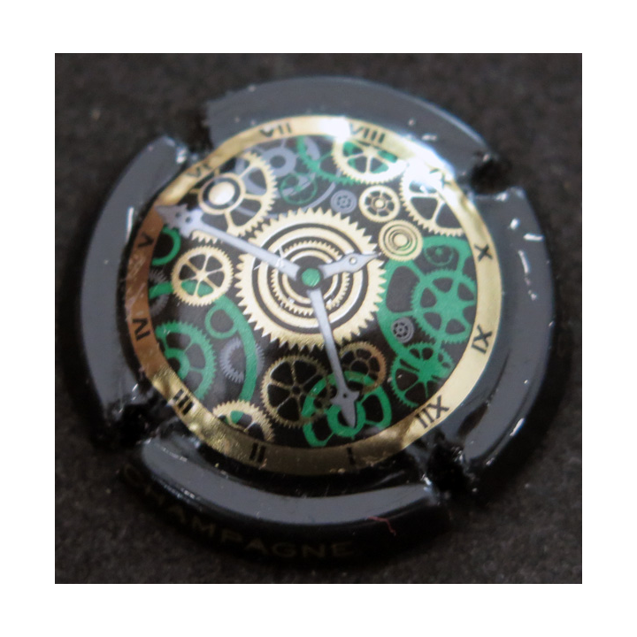 Capsule Muselet de bouteille de champagne GENERIQUE n° 1057b Noir, or et vert, verso vert
