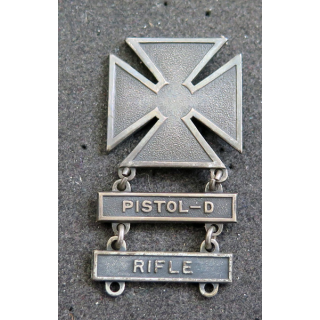 Insigne de tir militaire de l'US Army (2°GM) en argent sterling – Croix de fer (Pistolet/Fusil)