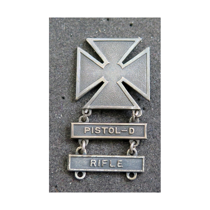 Insigne de tir militaire de l'US Army (2°GM) en argent sterling – Croix de fer (Pistolet/Fusil)