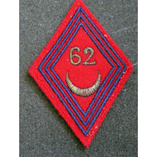 LOSANGE DE BRAS MODÈLE 45 : losange du 62° RAA régiment d'artillerie d'Afrique AFN modèle sous-officier (laminette)