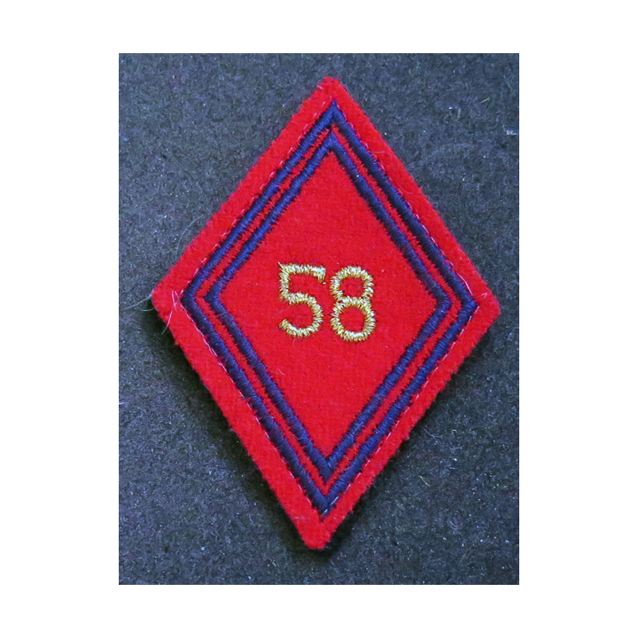 LOSANGE DE BRAS MODÈLE 45 : losange du 58° RA Régiment d'artillerie modèle s/off (laminette)
