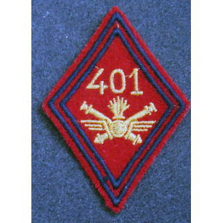 LOSANGE DE BRAS MODÈLE 45 : losange du 401° Régiment d'artillerie antiaérienne modèle s/off (fil)