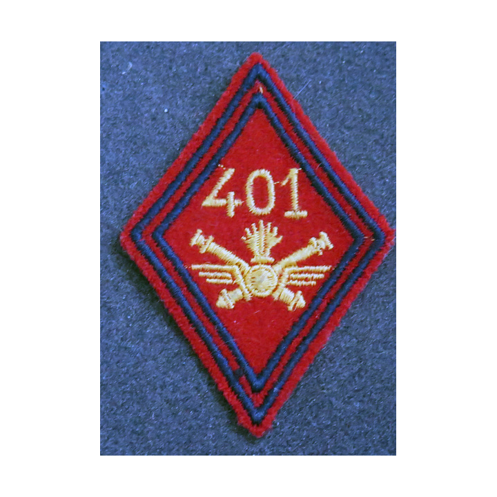 LOSANGE DE BRAS MODÈLE 45 : losange du 401° Régiment d'artillerie antiaérienne modèle s/off (fil)