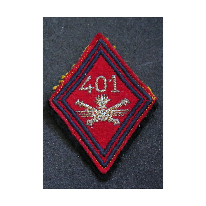 LOSANGE DE BRAS MODÈLE 45 : losange du 401° Régiment d'artillerie antiaérienne modèle s/off (laminette)