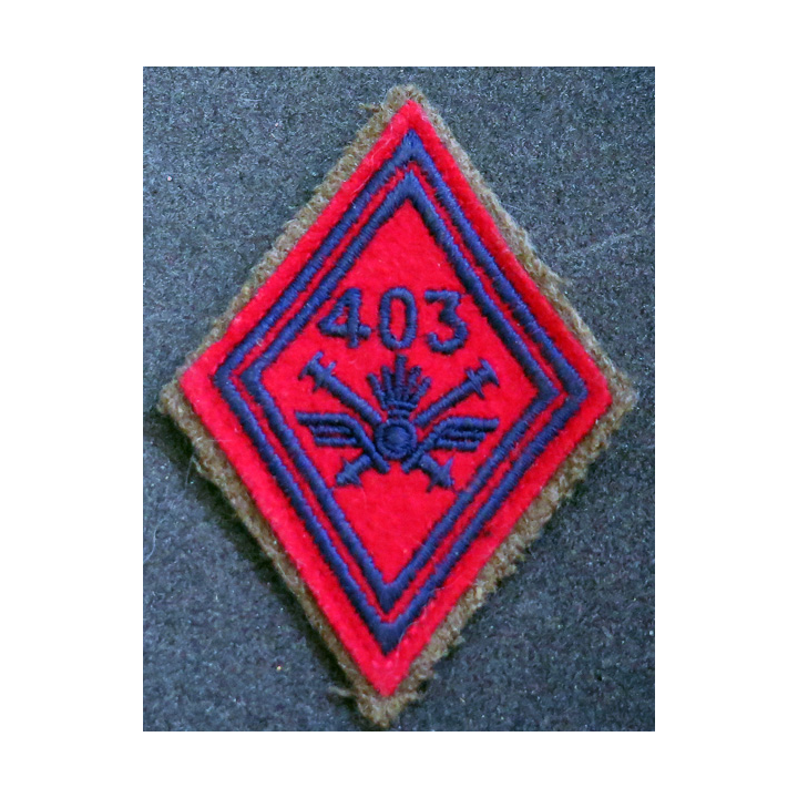 LOSANGE DE BRAS MODÈLE 45 : losange du 403° Régiment d'artillerie défense contre avions modèle troupe