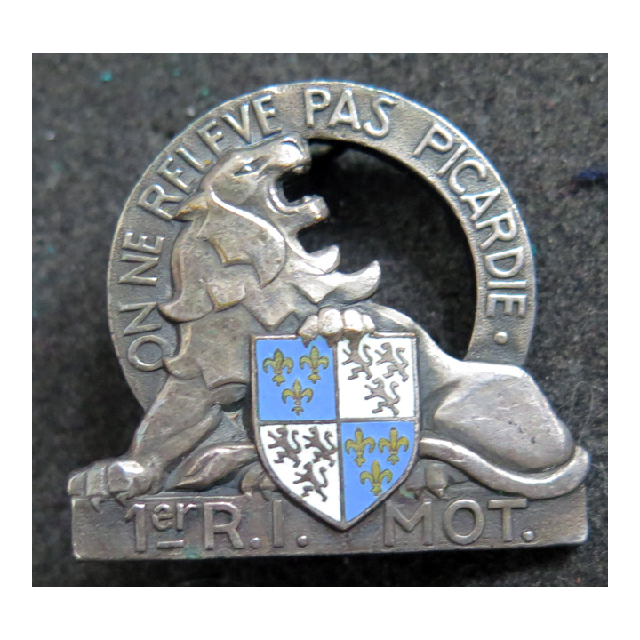 1° RIM : 1° régiment d'infanterie motorisé Arthus Bertrand Paris devise relief émail
