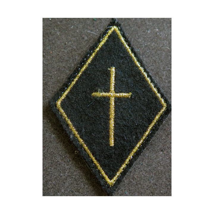 LOSANGE DE BRAS MODÈLE 45 : aumônier catholique titulaire fil or (laminette) avec 1 chevron sur scratch