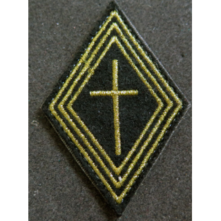 LOSANGE DE BRAS MODÈLE 45 : aumônier catholique titulaire fil or (laminette) avec 3 chevrons sur scratch