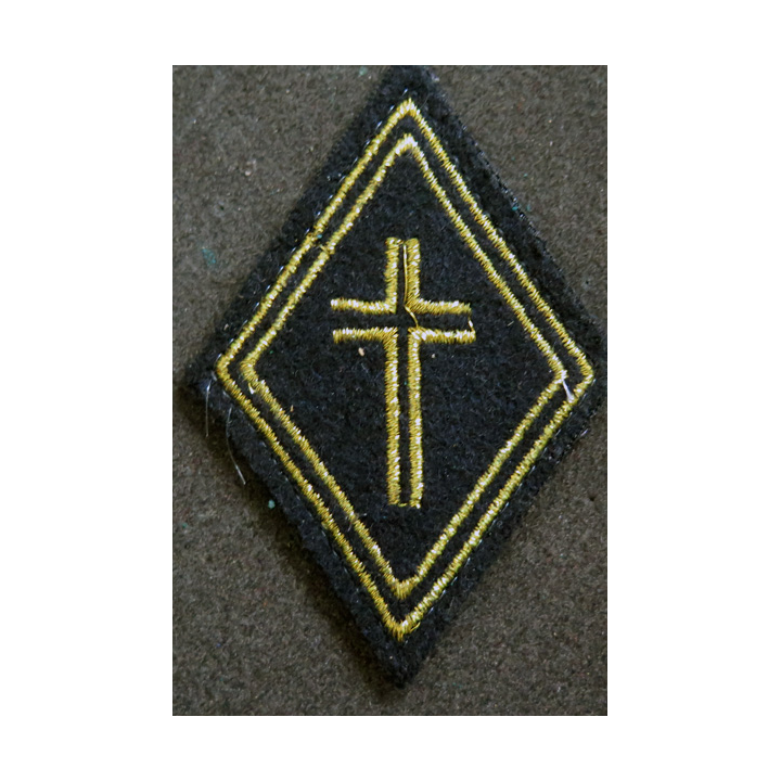 LOSANGE DE BRAS MODÈLE 45 : aumônier protestant titulaire fil or (laminette) avec 2 chevrons sur scratch