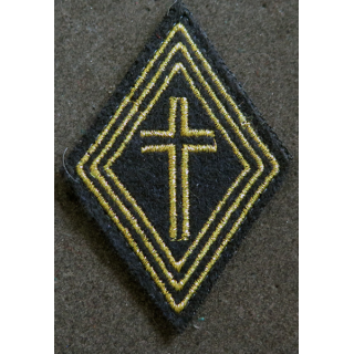 LOSANGE DE BRAS MODÈLE 45 : aumônier protestant titulaire fil or (laminette) avec 3 chevrons sur scratch
