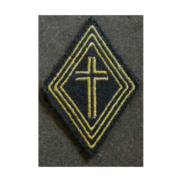 LOSANGE DE BRAS MODÈLE 45 : aumônier protestant titulaire fil or (laminette) avec 3 chevrons sur scratch
