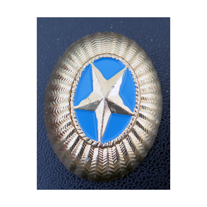 KAZAKHSTAN : insigne métal de casquette de l'armée de terre (1 attache cassée)
