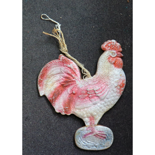 URSS : Ancienne décoration de sapin de Noël « Coq », carton soviétique,1940-1950