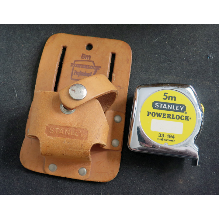 Rouleau professionnel de 5 m Stanley Powerlock 33-194 (+ 64 mm) avec son étui cuir de portage NEUF
