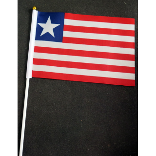 Petit drapeau à main du Liberia fixé sur une hampe en plastique blanc 20 x 13,5 cm