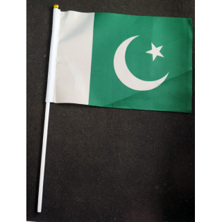 Petit drapeau à main du Pakistan fixé sur une hampe en plastique blanc 20 x 13,5 cm