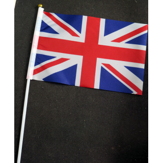 Petit drapeau à main du Royaume Uni fixé sur une hampe en plastique blanc 20 x 13,5 cm