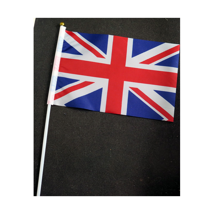 Petit drapeau à main du Royaume Uni fixé sur une hampe en plastique blanc 20 x 13,5 cm
