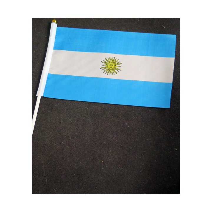 Petit drapeau à main de l'Argentine fixé sur une hampe en plastique blanc 20 x 13,5 cm