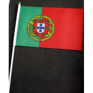 Petit drapeau à main du Portugal fixé sur une hampe en plastique blanc 20 x 13,5 cm