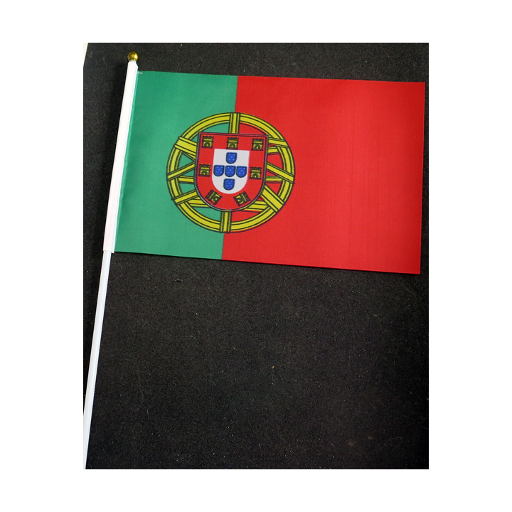Petit drapeau à main du Portugal fixé sur une hampe en plastique blanc 20 x 13,5 cm