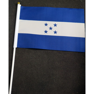 Petit drapeau à main du Honduras fixé sur une hampe en plastique blanc 20 x 13,5 cm