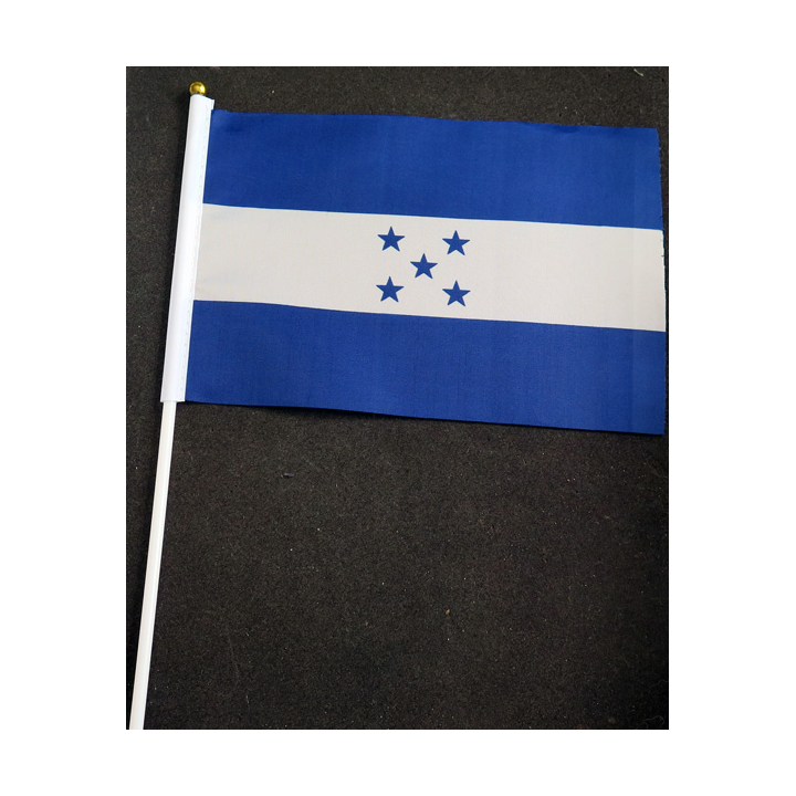Petit drapeau à main du Honduras fixé sur une hampe en plastique blanc 20 x 13,5 cm