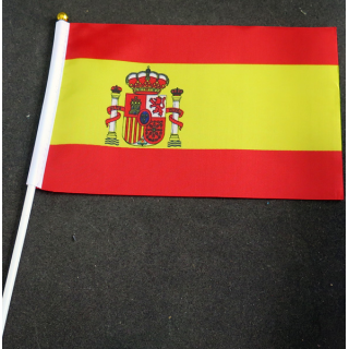Petit drapeau à main de l'Espagne fixé sur une hampe en plastique blanc 20 x 13,5 cm