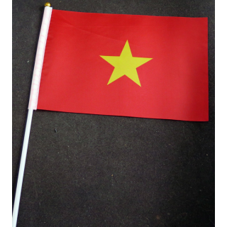 Petit drapeau à main du Vietnam fixé sur une hampe en plastique blanc 20 x 13,5 cm