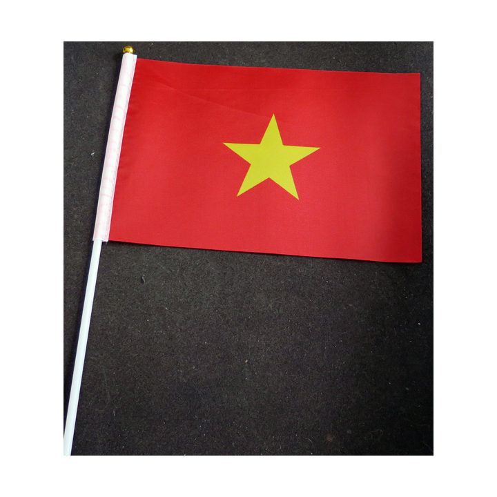 Petit drapeau à main du Vietnam fixé sur une hampe en plastique blanc 20 x 13,5 cm
