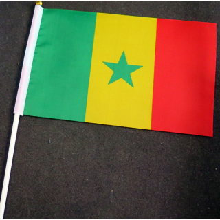 Petit drapeau à main du Sénégal fixé sur une hampe en plastique blanc 20 x 13,5 cm