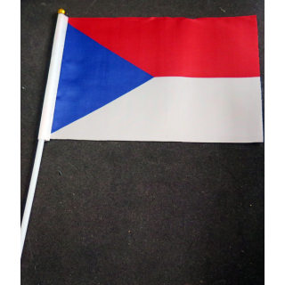 Petit drapeau à main de la République Tchèque fixé sur une hampe en plastique blanc 20 x 13,5 cm