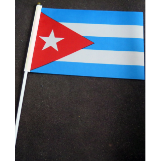 Petit drapeau à main de la République de Cuba fixé sur une hampe en plastique blanc 20 x 13,5 cm