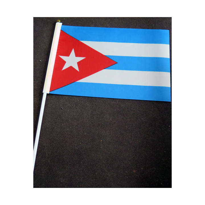 Petit drapeau à main de la République de Cuba fixé sur une hampe en plastique blanc 20 x 13,5 cm