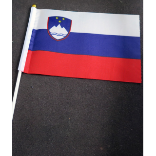 Petit drapeau à main de la Slovénie fixé sur une hampe en plastique blanc 20 x 13,5 cm