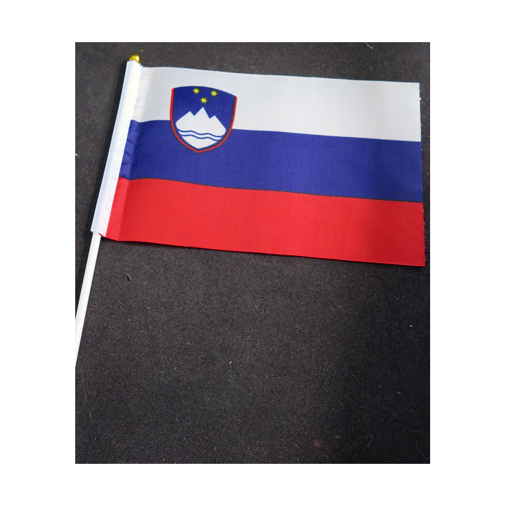 Petit drapeau à main de la Slovénie fixé sur une hampe en plastique blanc 20 x 13,5 cm