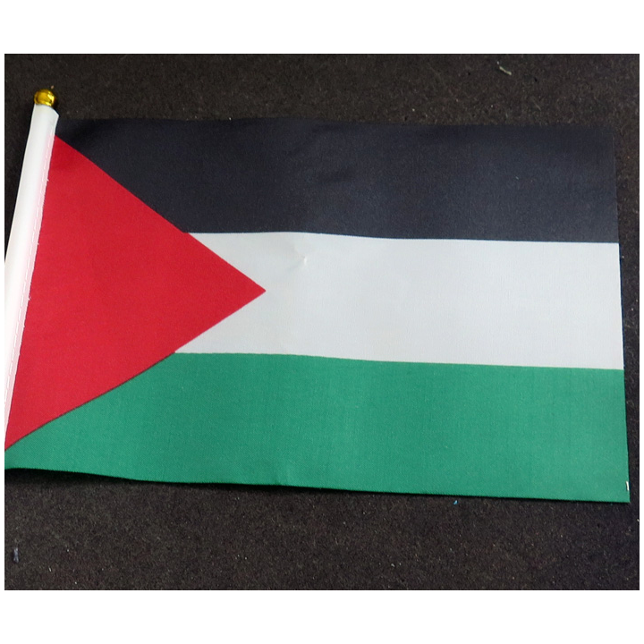 Petit drapeau à main de La Palestine fixé sur une hampe en plastique blanc 20 x 13,5 cm