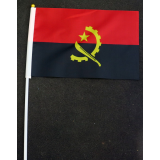 Petit drapeau à main de l'Angola fixé sur une hampe en plastique blanc 20 x 13,5 cm