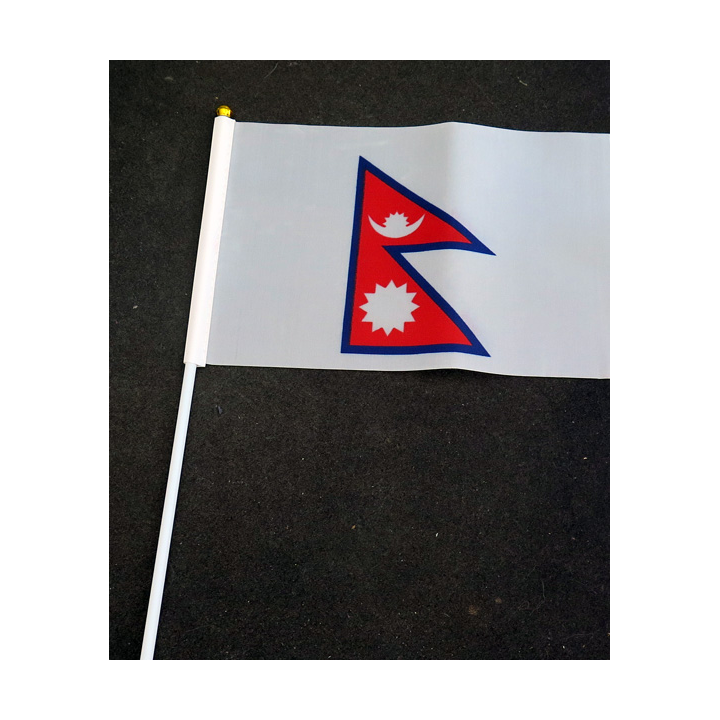 Petit drapeau à main du Népal fixé sur une hampe en plastique blanc 20 x 13,5 cm
