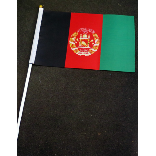 Petit drapeau à main de l'Afghanistan fixé sur une hampe en plastique blanc 20 x 13,5 cm