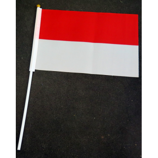 Petit drapeau à main de l'Indonésie fixé sur une hampe en plastique blanc 20 x 13,5 cm