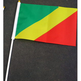 Petit drapeau à main de la République démocratique du Congo fixé sur une hampe en plastique blanc 20 x 13,5 cm