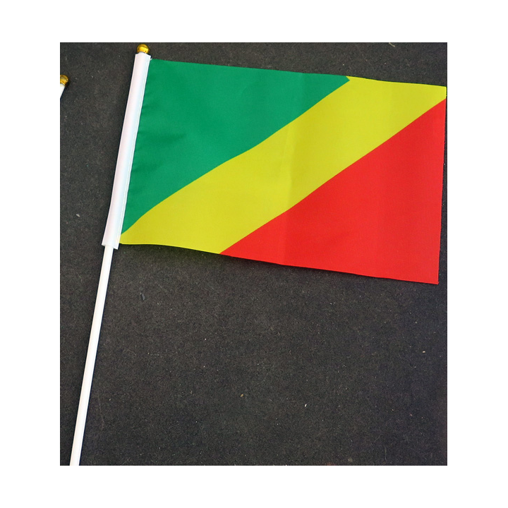 Petit drapeau à main de la République démocratique du Congo fixé sur une hampe en plastique blanc 20 x 13,5 cm